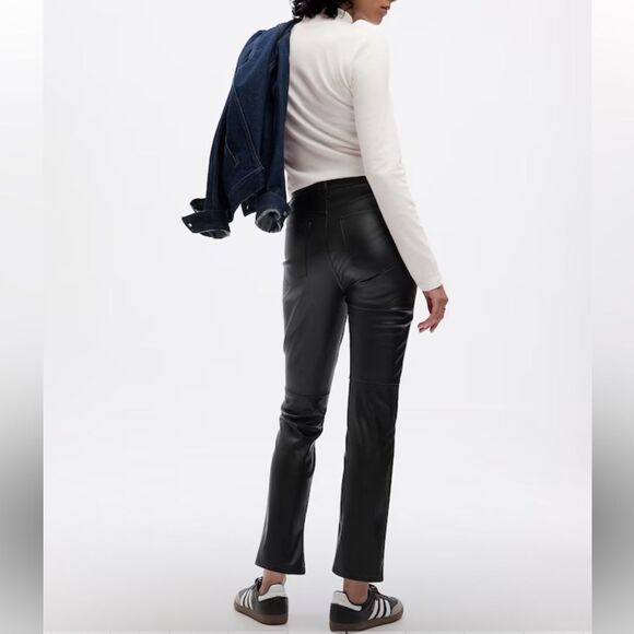 Gap High Rise Vegan Leather Vintage Slim Pants NWT size 2 L - Picture 2 of 10